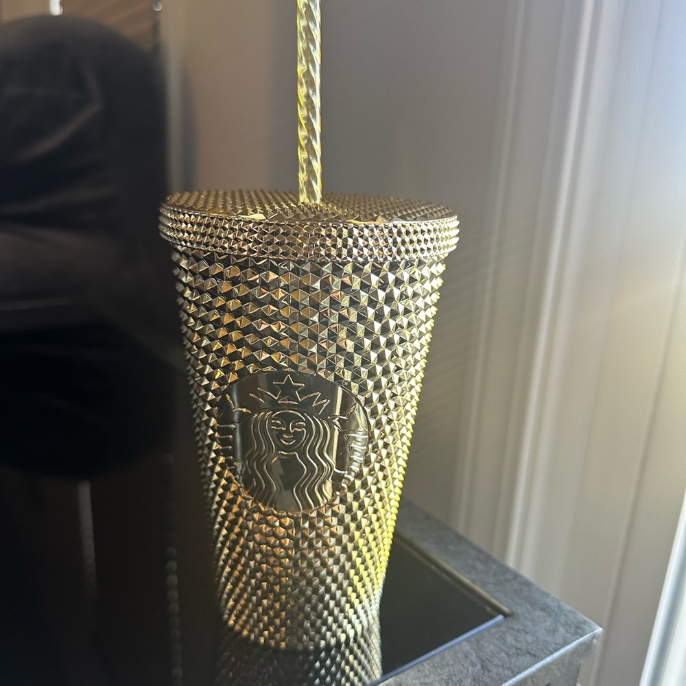 New Starbucks gold studded studs grande cup with straw